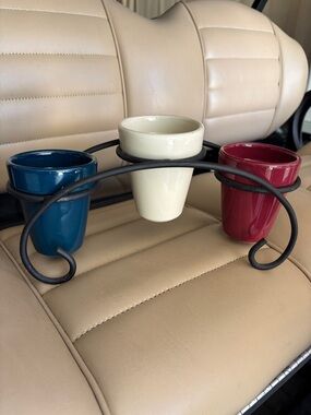 Gerald E Henn Workshops black wrought iron herb pot stand and (3) herb pots set